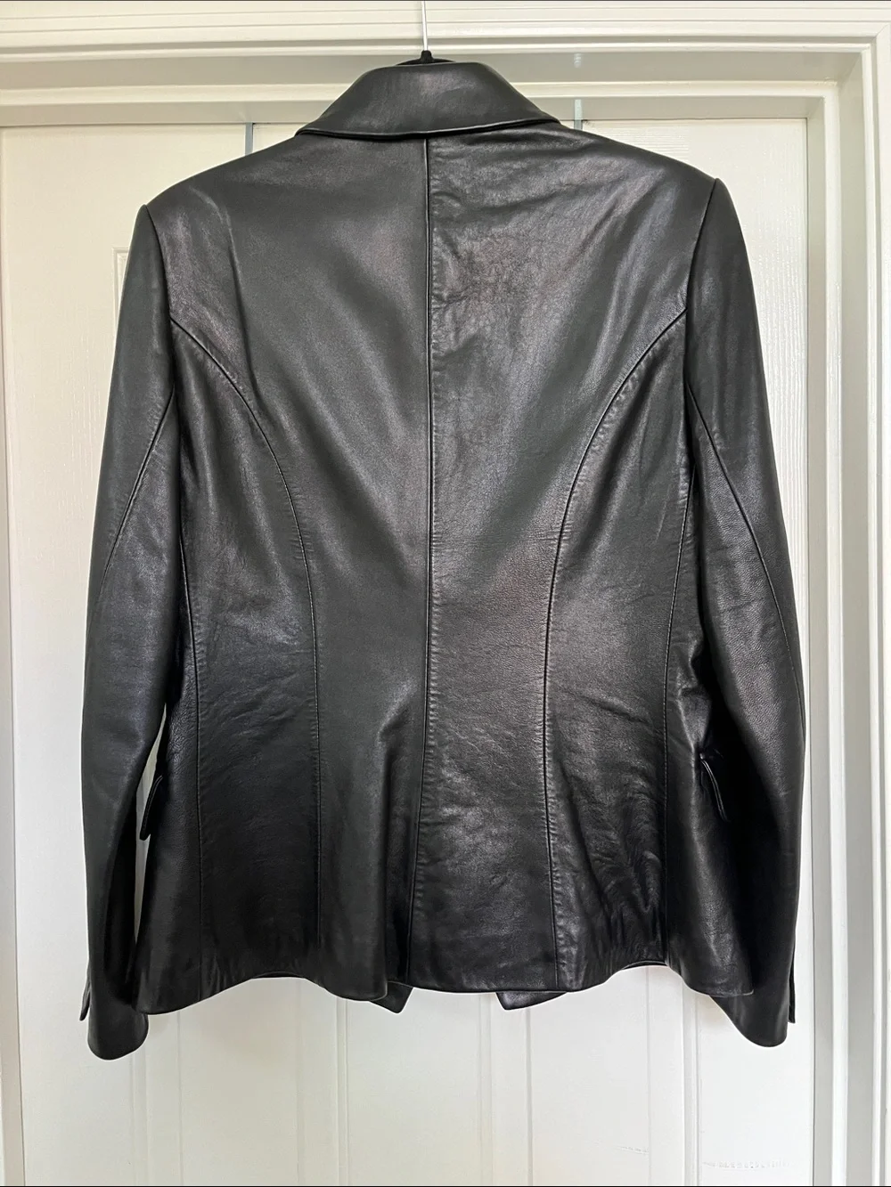 L'AGENCE Black Double-Breasted Leather Blazer Jacket